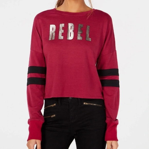 Material Girl Metallic Graphic Varsity Stripe Top - Picture 1 of 10